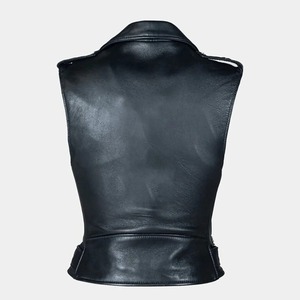 เสื้อกั๊กหนังมอเตอร์ไซค์สีดำสำหรับผู้หญิง แฟชั่นฤดูหนาว หนังแท้ 100% พร้อมซิปและเข็มขัดคาดเอว งานปักสไตล์วินเทจ รับผลิตแบบ OEM ขายดี - Product Image 6