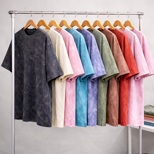 T-shirt vierge vintage pour homme 100% coton épais délavé à l'acide et au sel de pierre de haute qualité - Product Image 1