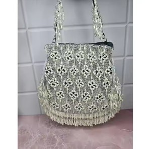 Elegant Traditional Embroidered <b>Clutch</b> Purse Classic Style With Pearl Decoration For Weddings Festivals Or Celebrations - Product Image 1