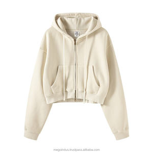 Sweat à capuche zippé pour femme, personnalisable avec logo, respirant, en polaire lavée, double fermeture éclair, coupe courte, idéal pour l'hiver - Product Image 4