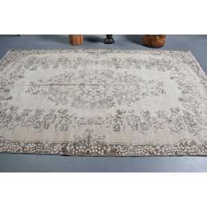 Tapis turc vintage Beige marron 5.5x9.4 pieds tissage plat en laine avec motif patchwork pour les décorations de salon utilisation couloir - Product Image 3