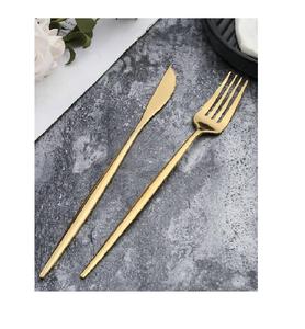 Ensemble de couverts de table élégants en acier inoxydable doré, couverts modernes, couteau de table jetable au design traditionnel, fourchette et cuillère - Product Image 6