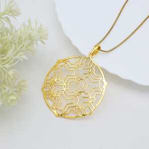 Trendy Quality Geometric Pendant Necklace Boho Brass Necklaces Women 18k Gold Plated Sacred Medallion Cutout Mandala Wholesale - Product Image 3