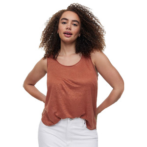 Top sans manches d'été avec col rond pour femmes, coupe ample, en jersey de coton 100%, couleur marron, à vendre à bas prix - Product Image 1