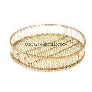 Elegant vintage-style rattan material serving tray with handwoven details for an <b>aesthetically</b> pleasing kitchen setup - Product Image 1