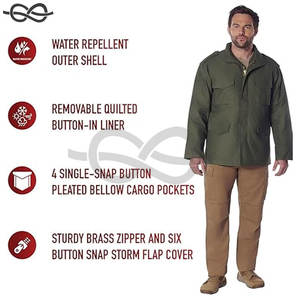 Ultra Force Olive Drab Field Jacket Abrigo de algodón pesado grande Botón Cierre frontal Puños ajustables Capucha oculta - Product Image 6