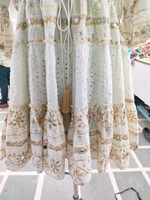 Robe courte de plage pour femme, style féminin et coquin, imprimé tribal et dentelle, avec broderies miroir et col à pompons