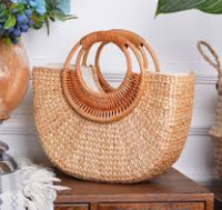 Anyaman tangan warna alami air Hyacinth jerami modis tas tangan tas pantai tali bahu musim panas tas bahu