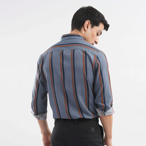 Venta directa de camisas a rayas informales Oxford para hombre, camisas de vestir de tela de franela de punto con cuello abotonado y puños de estilo Formal - Product Image 4