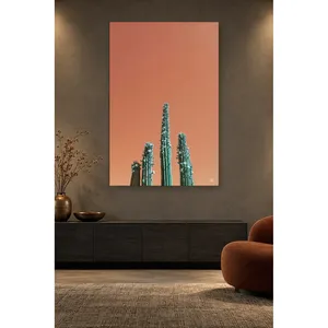 Impression sur toile de cactus verts Fida sur fond de saumon - Product Image 4