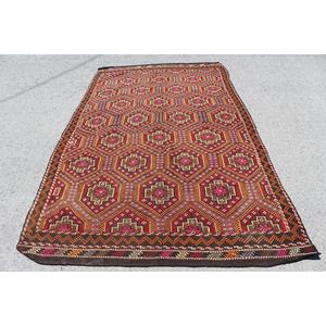 Alfombra Turca Vintage de 5.7x10.1 pies, Alfombra Grande, Alfombra de Lana Roja Kilim - Product Image 1