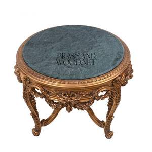 Mesa de entrada clásica de lujo con tablero de mármol y base de madera tallada a mano - Product Image 3