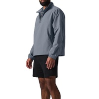 Veste coupe-vent légère OEM en tissu doux, col zippé quart, poche zippée, ourlet ajustable, 2026