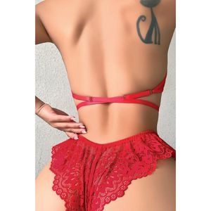 Luce notturna da donna in pizzo rosso attraente Set mutandine per reggiseno fantasia-KRC8937-6467 - Product Image 2
