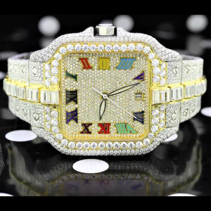 Montre analogique de haute qualité en moissanite, diamant DEF, prix d'usine, bracelet en acier inoxydable, cadran en verre, mouvement Miyota - Product Image 1