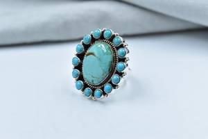 Adjustable Oval Cut Natural Stone Mojave <b>Turquoise</b> Sterling Silver Bezel Setting Cluster Trendy Gemstone <b>Rings</b> for Wedding Party - Product Image 3