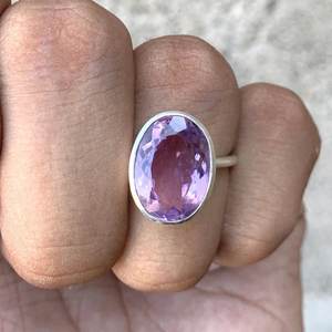 Anillo de boda de Plata de Ley 925 para mujer, diseño minimalista, ajuste de bisel de piedra amatista, corte ovalado, fiesta de moda, Día de San Valentín - Product Image 4