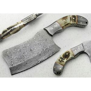 Couteau de chef Burraq DIY OEM fait main en acier Damas, multifonctionnel, motif goutte de pluie, avec étui en cuir, 10 pouces, pour usage en cuisine - Product Image 1