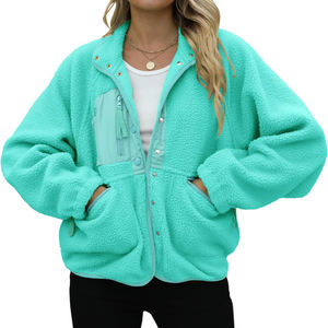 OEM personalizado logotipo cómodo bombardero con cremallera Sherpa chaqueta de lana de las mujeres abrigo Casual blanco cremallera chaqueta 100% chaqueta de lana al aire libre - Product Image 3