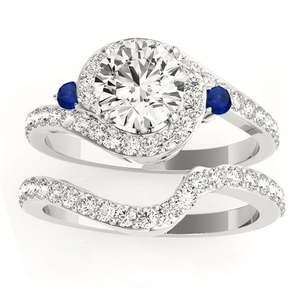 Halo Swirl 0.77ct Sapphire & Diamond <b>Bridal</b> <b>Set</b> in 14k White Gold Fine <b>Jewelry</b> <b>Sets</b> - Product Image 5