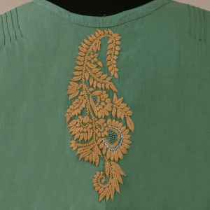 Hand Embroidered BAANI Cotton Long Dress <b>Kurta</b> Customizable Made To Order Ethnic Casual Dress - Product Image 2