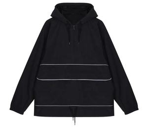 Chaqueta Cortavientos Personalizada para Hombre con Ribete Reflectante, Capucha Ajustable, Nylon Transpirable e Impermeable, Chaqueta de Talla Grande - Product Image 1