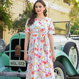 Indien Vintage Style femmes robe main bloc Floral imprimé coton à la mode décontracté été porter respirant doux Logo naturel - Product Image 1