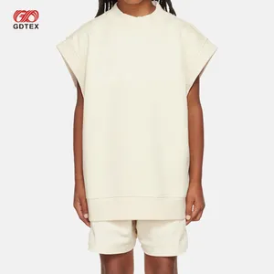 GDTEX Custom High Quality Sleeveless Fleece White Mock Neck Collar Girl Vest Kid T Shirt