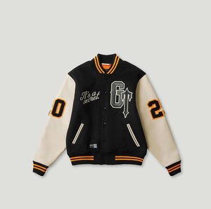 Chaqueta de cuerpo de lana Letterman para hombre de alta calidad con mangas de cuero de vaca genuino Chenille bordado Geedup Varsity Jacket - Product Image 1