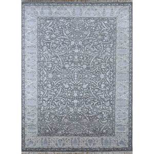 Tapis en laine et viscose noué à la main Aurora gris et noir à motif floral pour usage domestique - SKWV-53 - Product Image 1