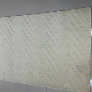 Sang trọng trừu tượng Vòng mô hình sàn Mat | Kem trắng handmade phòng khách thảm với cao thấp đống mềm NZ len - Product Image 1