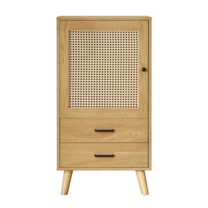 Armoire en bois foncé avec tiroirs Conception élégante de panneau de rotin Rangement spacieux Finition durable Idéal pour le salon et la salle à manger - Product Image 5