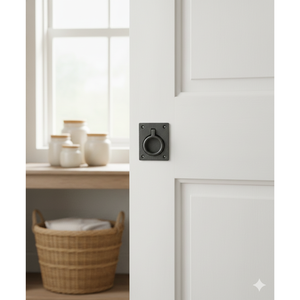 Poignée à anneau encastrée en fonte noire robuste pour armoires de cuisine, tiroirs, portes et trappeaux - Quincaillerie encastrée vintage - Product Image 2