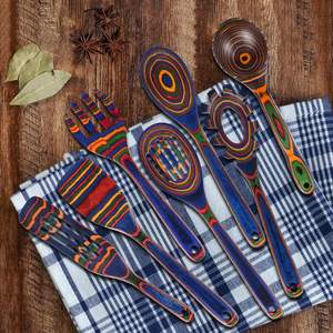 Juego de Utensilios de Cocina de Madera de Pakka Ecológicos, Espátulas, Cucharas, Cucharones, Espátula para Servir, Diseño Moderno, Mango Largo - Product Image 1
