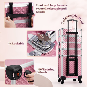 4 In 1 Rolling Makeup Case Professional Cosmetic Storage Organizer with Wheels Travel Makeup <b>Trolley</b> Large Salon Barber <b>Suitcase</b> - Product Image 5
