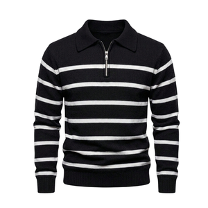 Pull en laine rayé pour homme, à manches longues, col classique, tricot décontracté, vente en gros - Product Image 3