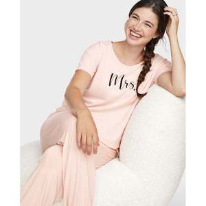 Camiseta de Dormir Transpirable para Mujer, Color Rosa, con Estampado Gráfico, Cuello Redondo de Punto Acanalado, Cintura Elástica, Logotipo Personalizable, Media Manga, Diseño de Corazón/Animal - Product Image 1