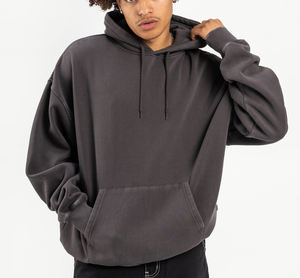 Sweat à capuche oversize en polaire thermique pour homme 2025, en polyester/coton épais, avec logo personnalisé brodé - Product Image 1