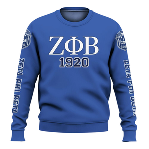 Sudadera con Cuello Redondo Azul Griego de la Hermandad Zeta Phi Beta para Mujer, Bordado de la Hermandad de 1920, Felpa - Product Image 1