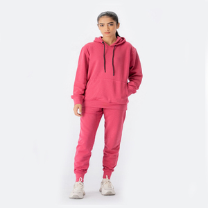 Nuevo conjunto de chándal de lana de poliéster/algodón sólido para mujer, Sudadera con capucha y pantalones con logotipo personalizado para chándal de invierno - Product Image 1