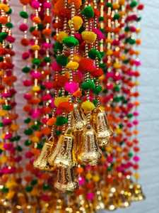 ลูกปัดปอมปอมทำด้วยมือหลากสีสายร้อยต้นคริสต์มาสอินเดียระฆังสตริงงานแต่งงานฉากหลังตกแต่งสไตล์ศิลปะสำหรับปาร์ตี้ - Product Image 3