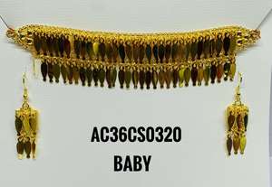 ชุดเครื่องประดับอาหรับชุบทองสำหรับผู้หญิงทันสมัยใหม่พร้อมต่างหูวัสดุทองเหลืองสายโซ่สำหรับเด็ก - Product Image 1