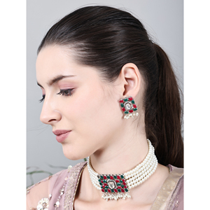 สร้อยคอมุกทรงสี่เหลี่ยมสำหรับงานแต่งงาน สีเขียวมารูน - Product Image 1