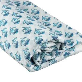 Carolina Teal und Stein blau Indian Hand Block gedruckt 100% reine Baumwolle Stoff von The Yard Damen bekleidung Vorhänge