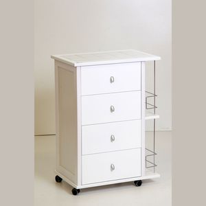 Chariot de rangement moderne haut de gamme MASLEGNO MAS238 en hêtre massif avec plateau en carreaux, roues en plastique, poignées chromées et porte-bouteilles – Polyvalent en bois - Product Image 1