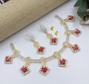 ชุดสร้อยคอทองเหลืองชุบทองโบราณประดับด้วยเพชรประกายแบบอเมริกันเครื่องประดับสำหรับเจ้าสาวแบบดั้งเดิมสำหรับทุกโอกาส - Product Image 5