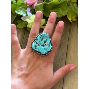 Morenci Turquoise Sterling <b>Silver</b> <b>Adjustable</b> Statement <b>Ring</b> - Product Image 2