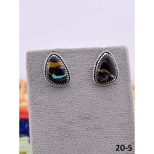 Southwest-Style Black Jack Turquoise & <b>Sterling</b> <b>Silver</b> <b>Stud</b> Earrings Water Drop Shape with Bezel Setting - Product Image 5