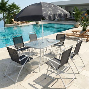 Modern <strong>8</strong> <strong>Piece</strong> <strong>Garden</strong> <strong>Furniture</strong> <strong>Set</strong> All Weather Outdoor Patio Dining <strong>Set</strong> Steel Table 6 Rope Chairs UV Resistant Courtyard Park - Product Image 2