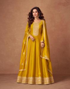 Vestido Anarkali de seda de primera calidad de tamaño libre con trabajo bordado imprescindible para fiesta Diwali temporada de bodas ropa india y paquistaní - Product Image 3